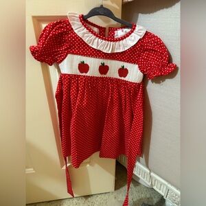 Red Polka Dot smocked dress with Apple Design ELIZA JAMES